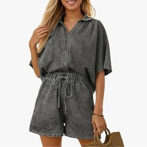NWT 2 Piece Washed Black Denim Short Set
